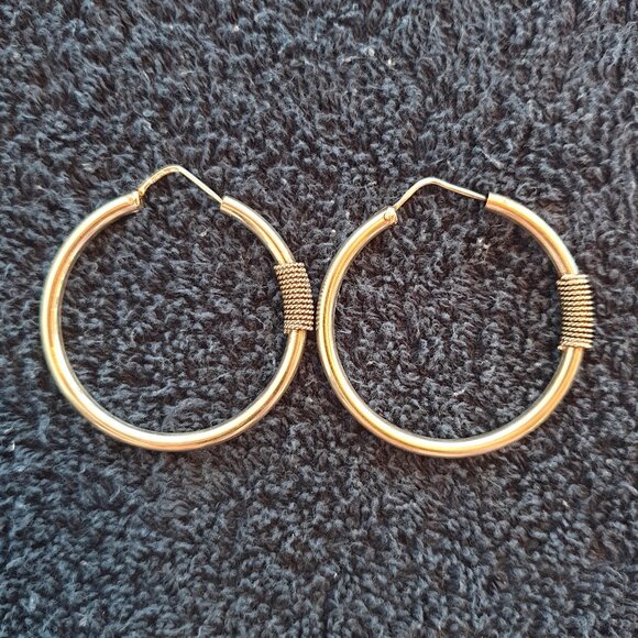 1.8’’ Elegant Vintage Hand Crafted 925 Sterling Silver Large Hoop Earrings - Picture 1 of 11